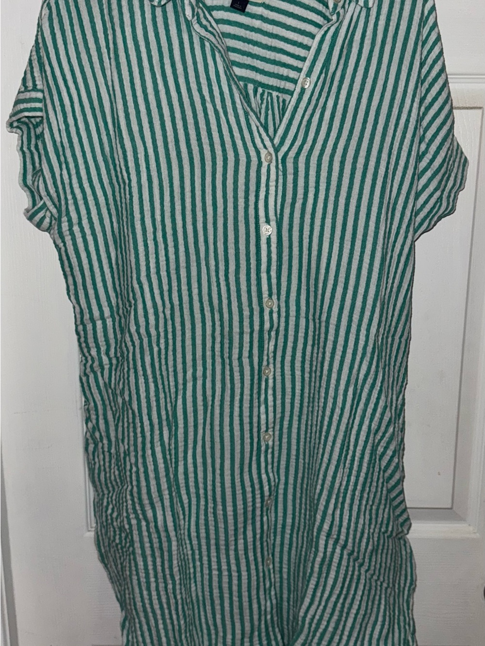 Universal Thread Green and White Striped Button-Front Tunic